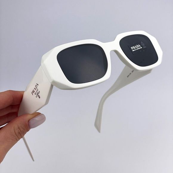 Prada PR17WS 1425S0 Sunglasses Ivory White Dark Gray Rectangle Unisex - Picture 1 of 12